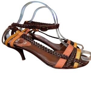 Mixx Sixty Womens Leather Braided Strappy Sandals High Heels Shoes Brown 38 / 7